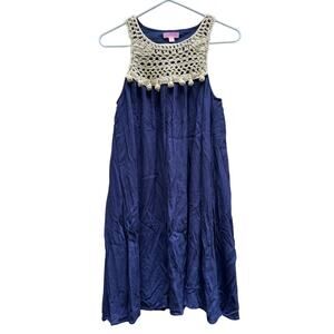 Lilly Pulitzer Rachelle Swing Dress Gold Crochet Yoke Fully Lined Women's XS